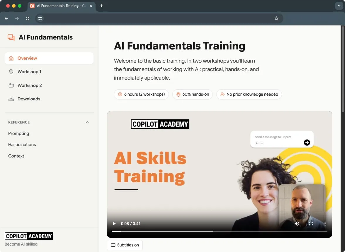 Resource Hub with workshops, video, and reference material