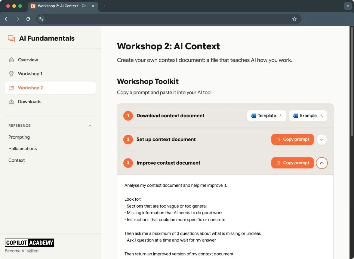 Workshop Toolkit with reusable prompts